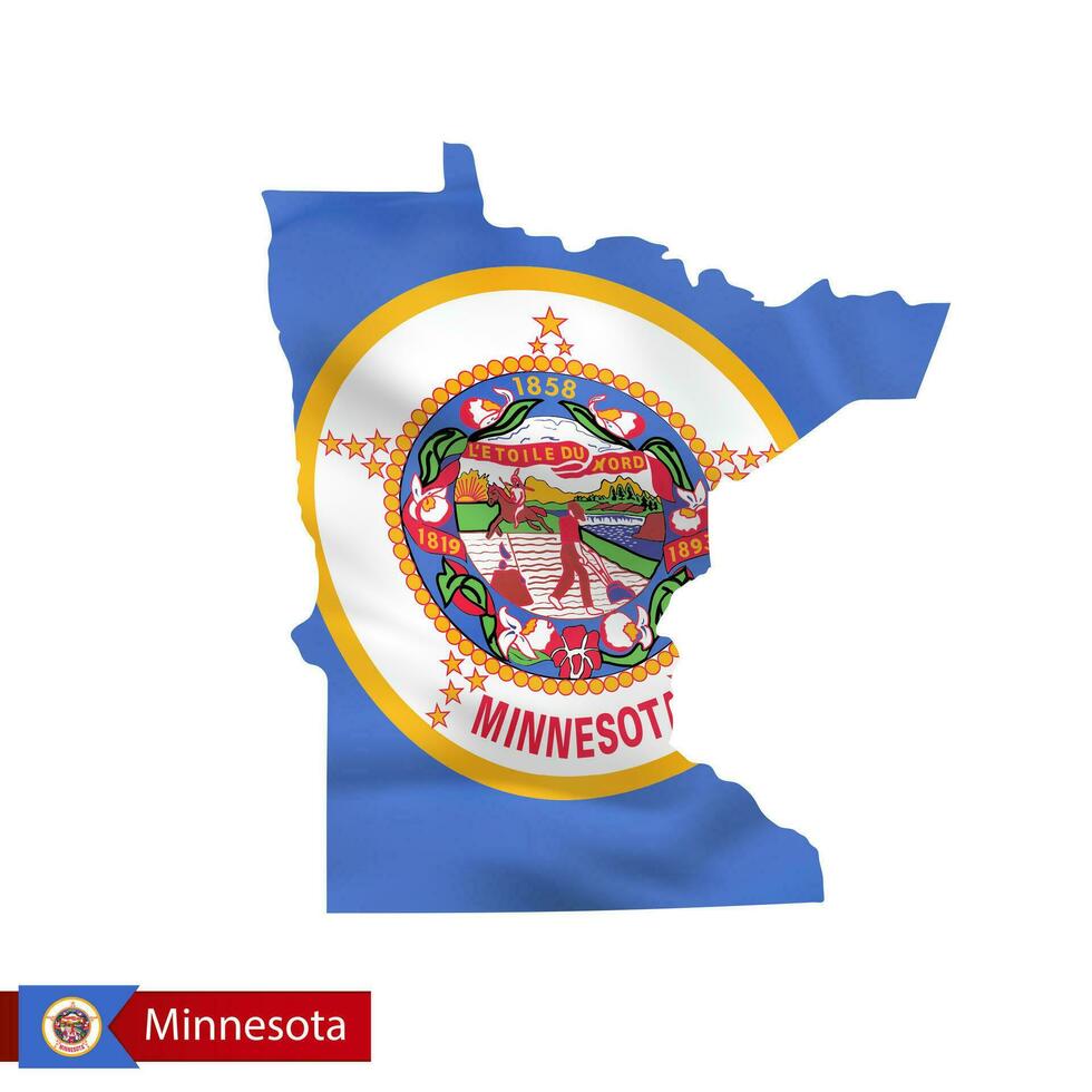 Minnesota state map with waving flag of US State. vector