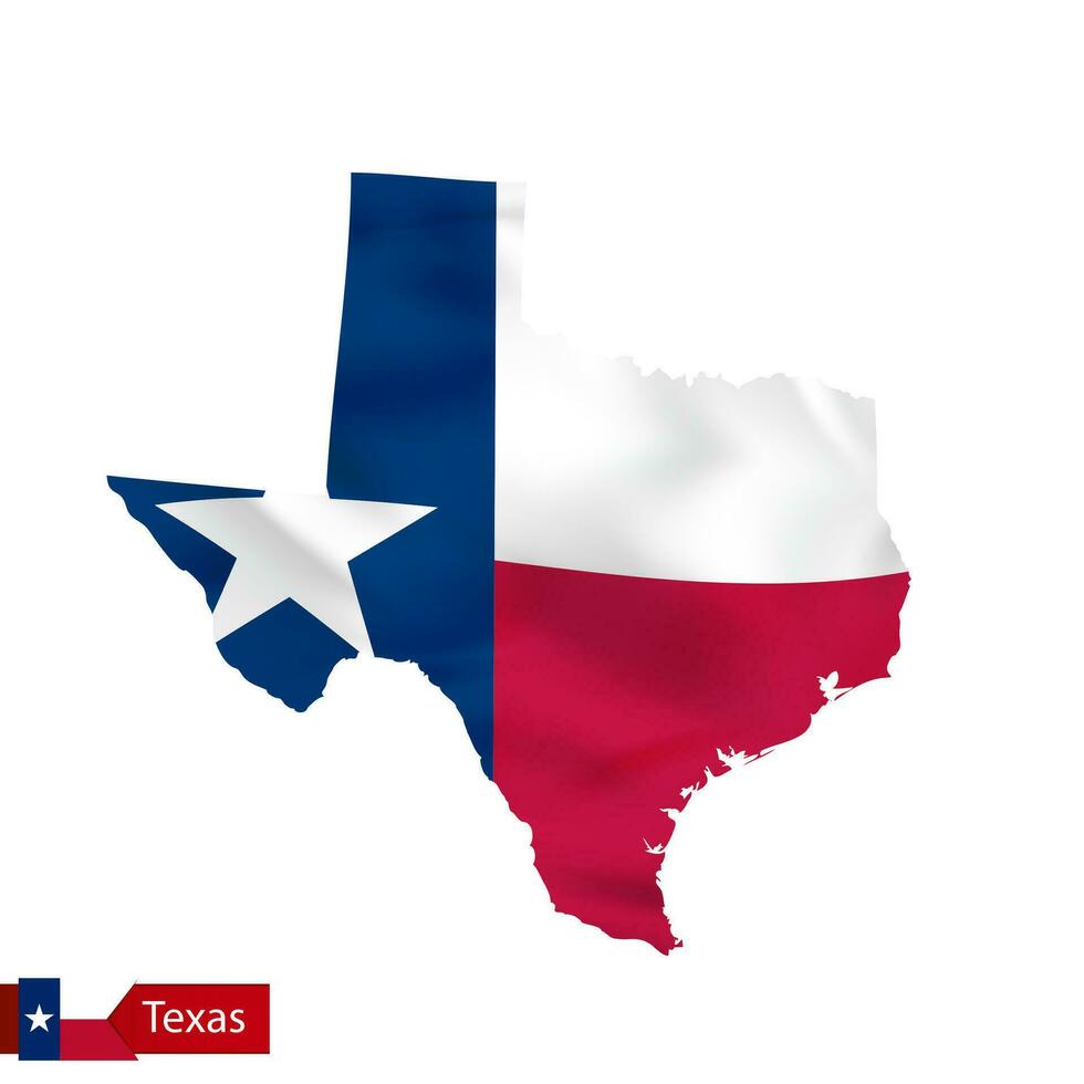 Texas estado mapa con ondulación bandera de nosotros estado. vector