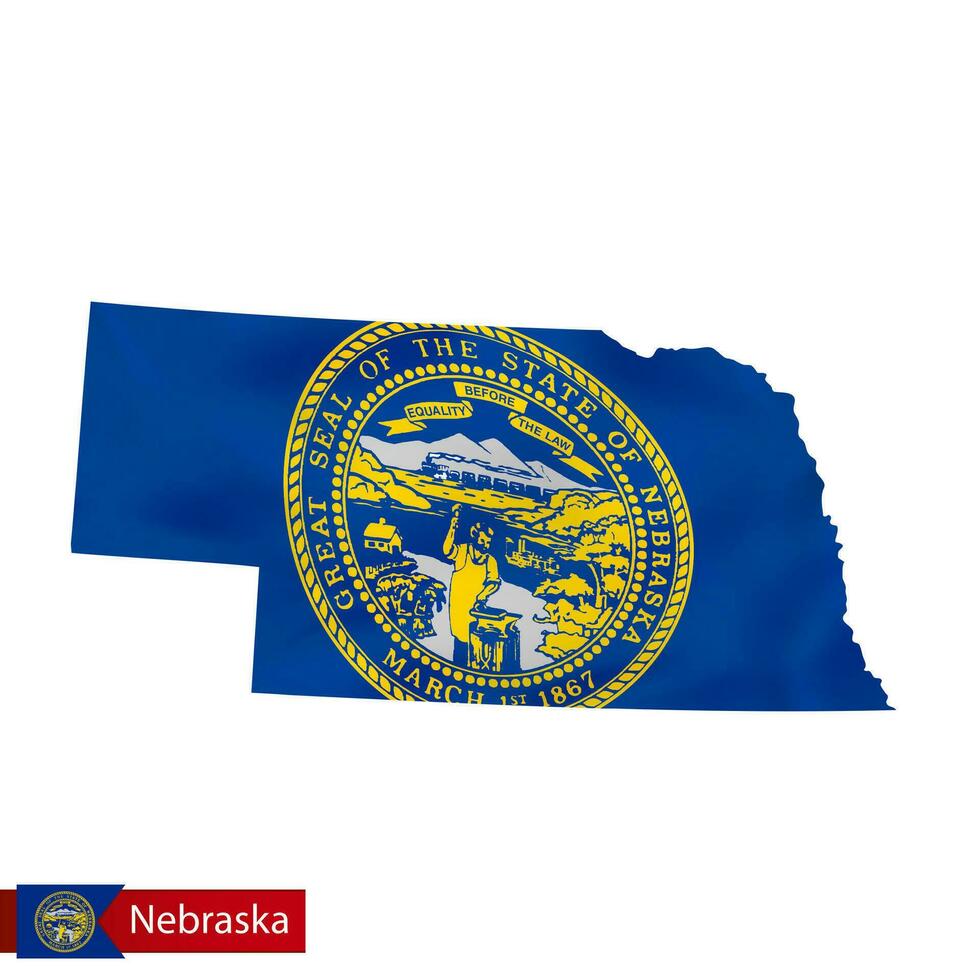 Nebraska state map with waving flag of US State. vector