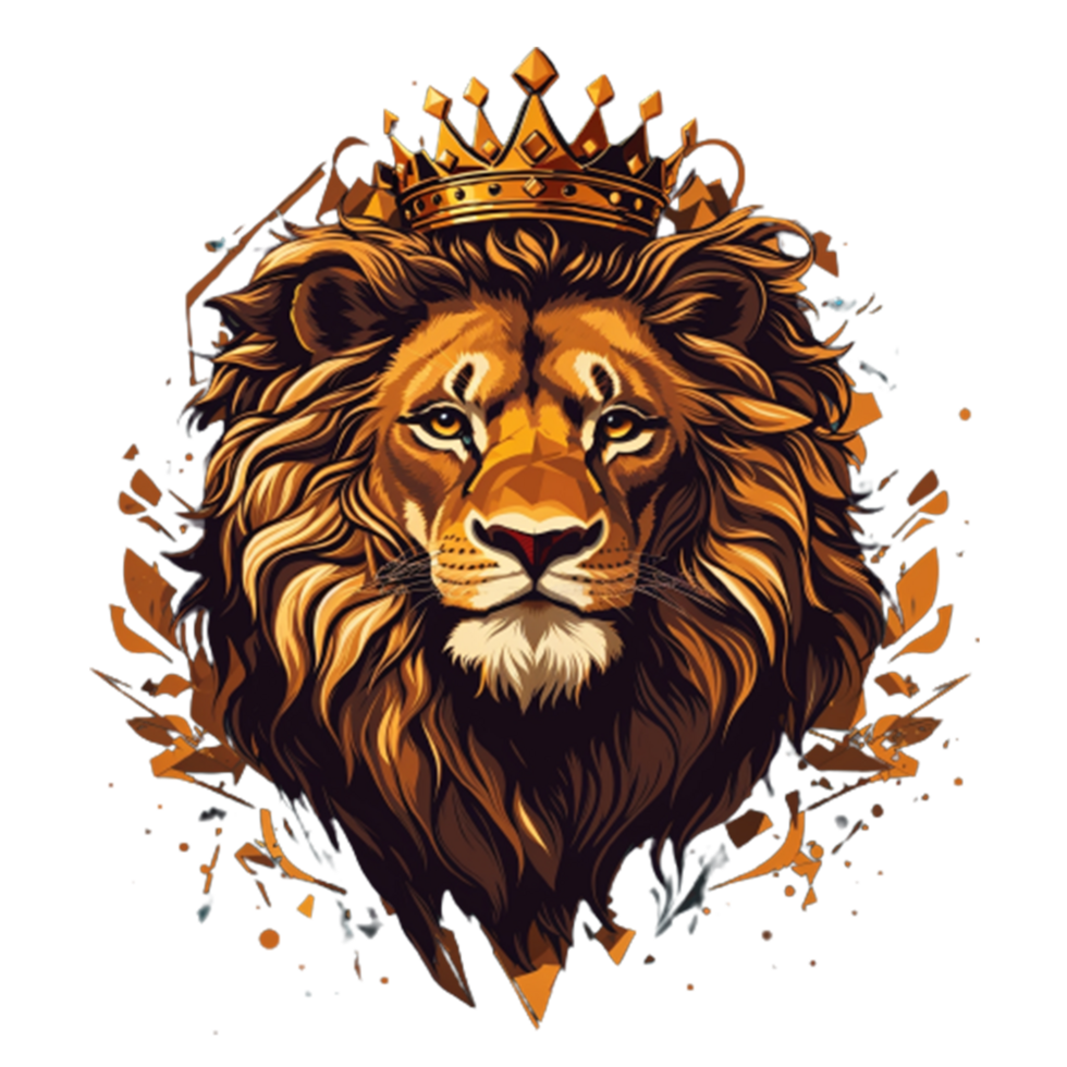 Lion tête avec couronne avec éclaboussure effet png