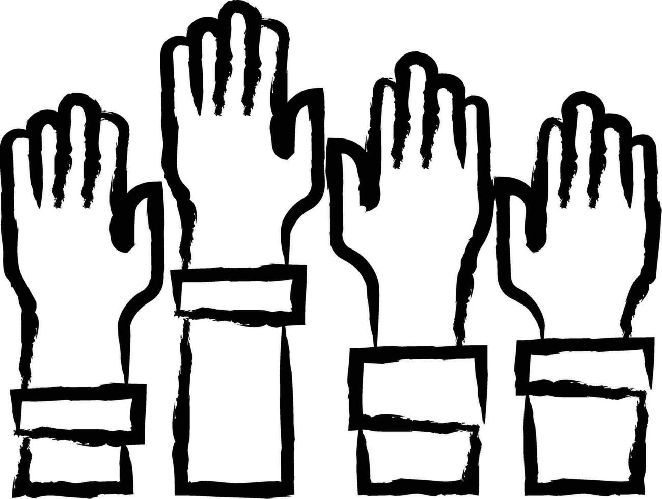 Raising hands hand drawn vector illustration