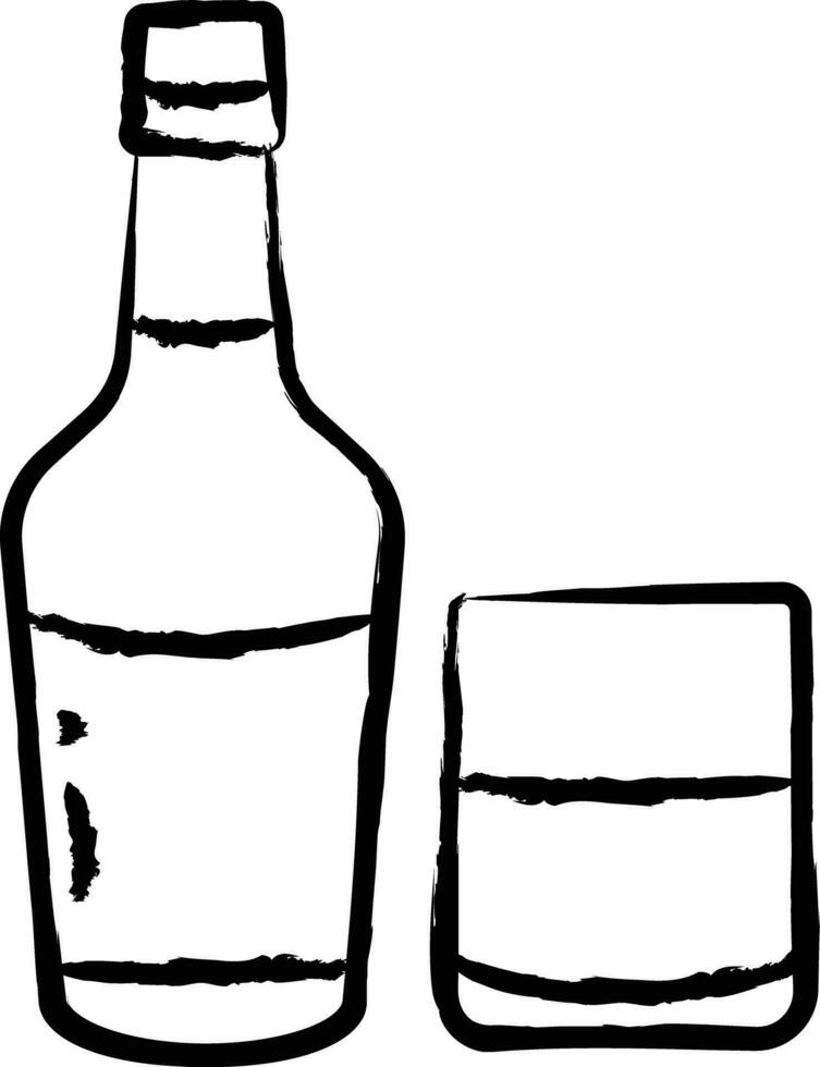 Wiskey Glass and Bottle hand drawn vector illustration