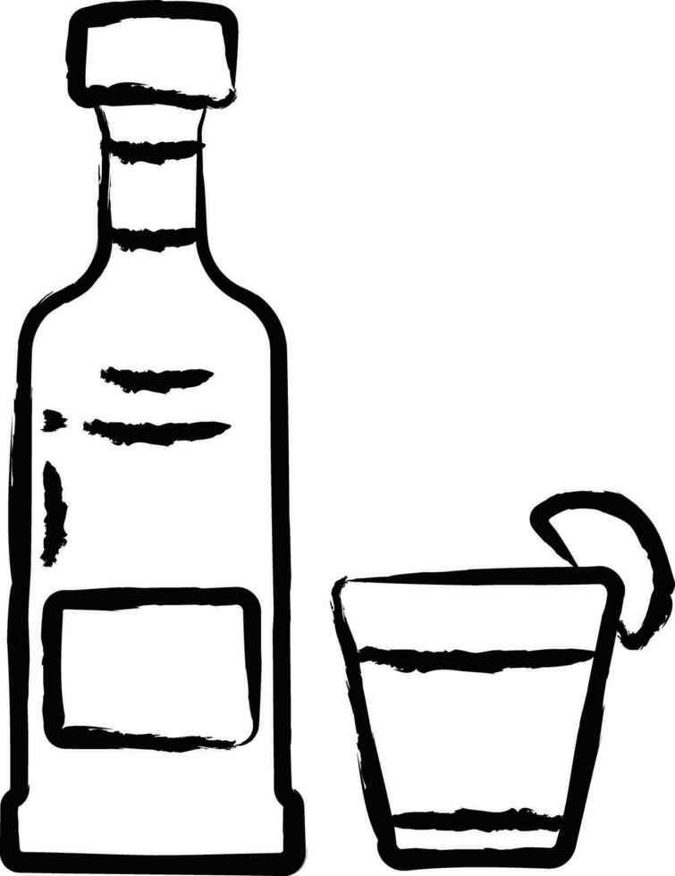 Tequila Glass and Bottle hand drawn vector illustration