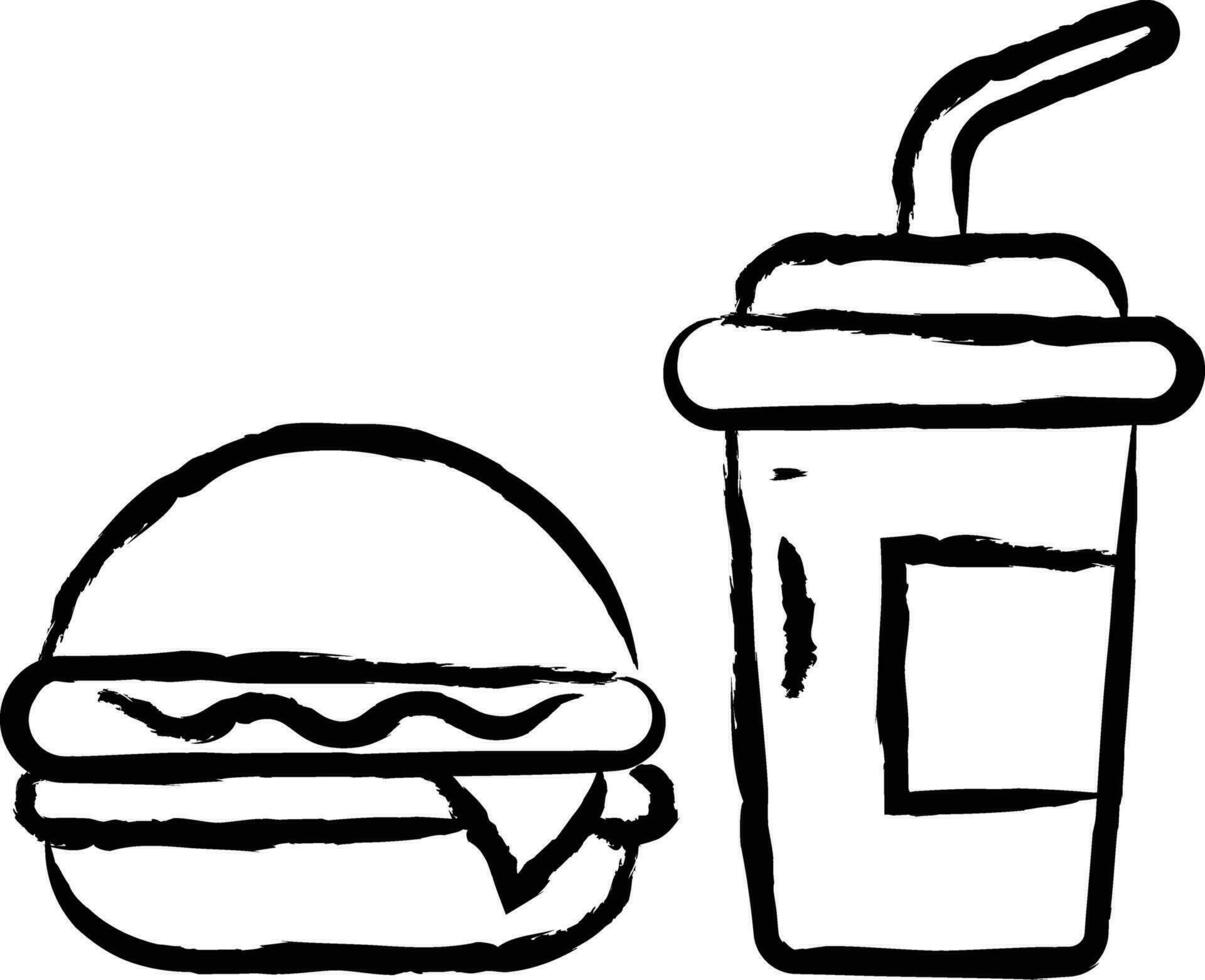 Burger and drinks hand drawn vector illustration