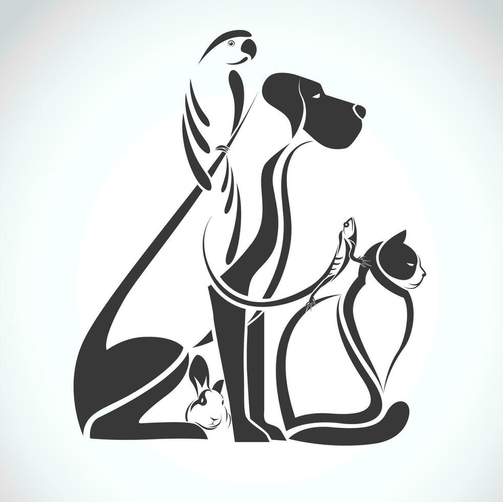 Vector group of pets - Dog, cat, bird, reptile, rabbit, isolated