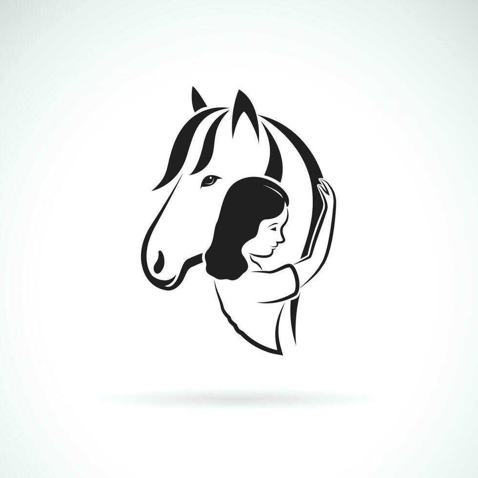 Vector silhouette of the horse and girl on white background. Expression of love and relationship., Easy editable layered vector illustration.