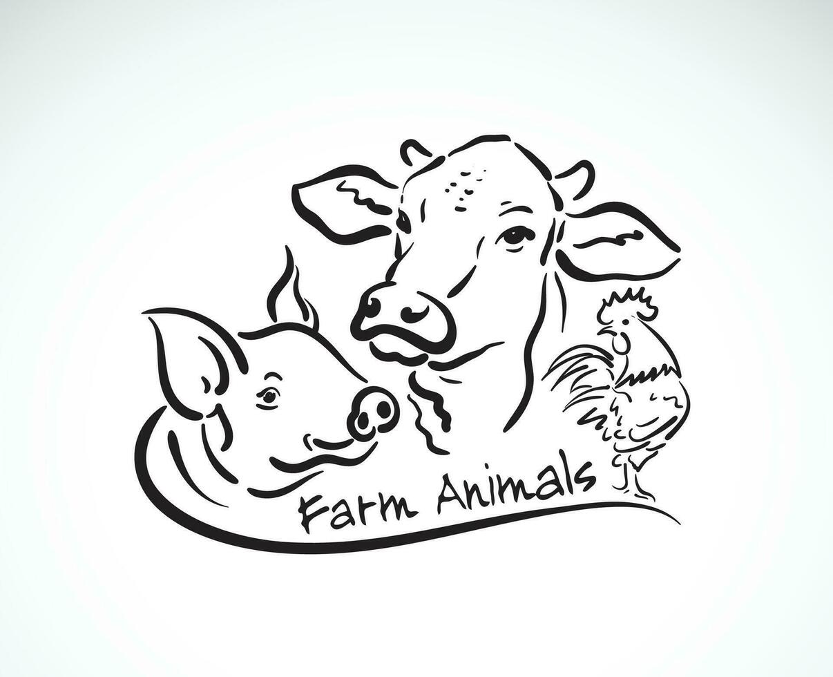 Vector group of animal farm label., Cow, Pig, Chicken., Logo Animals. Easy editable layered vector illustration.