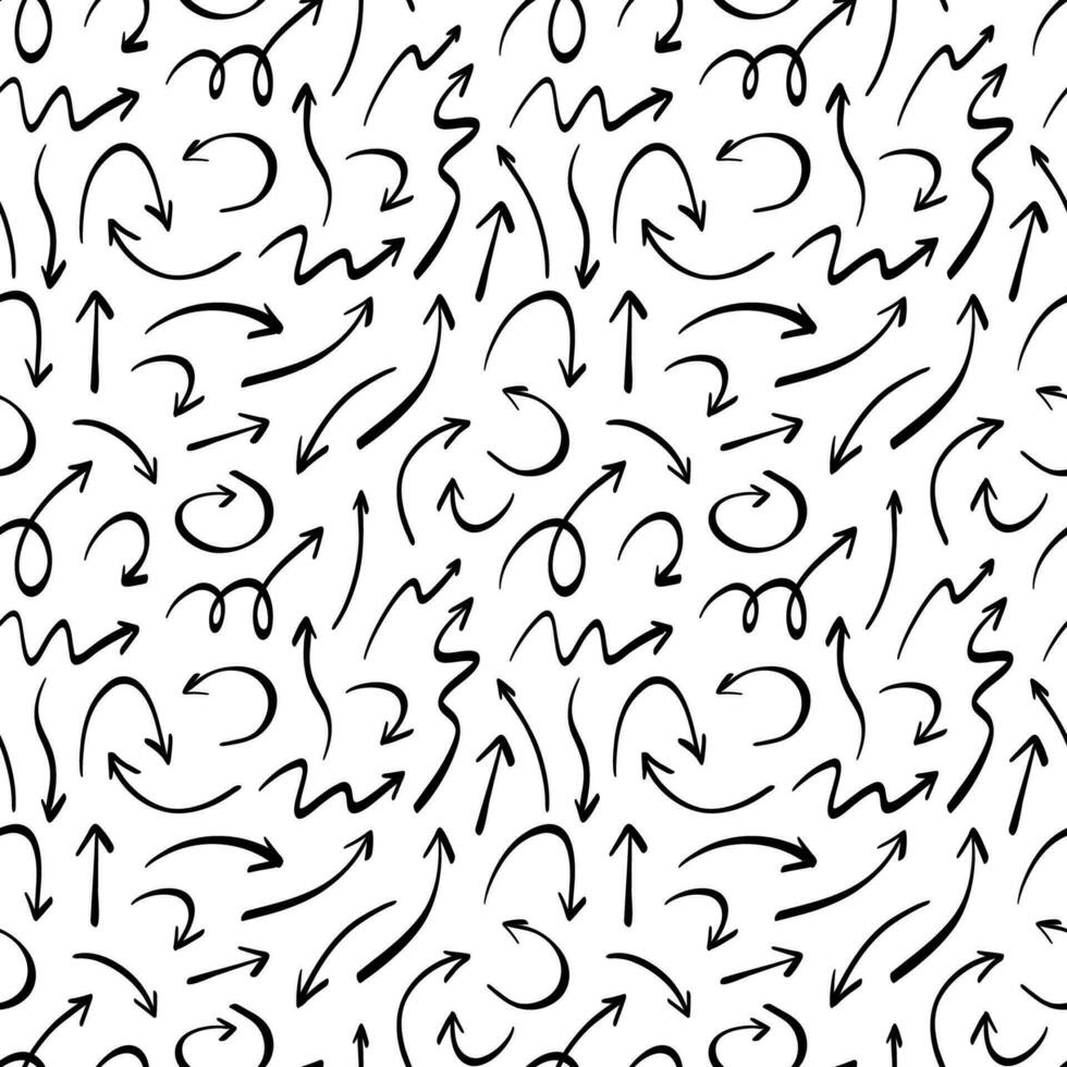 Hand drawn curved arrows seamless pattern. Doodle style. Texture of pointers. Vector illustration in Sketch style.