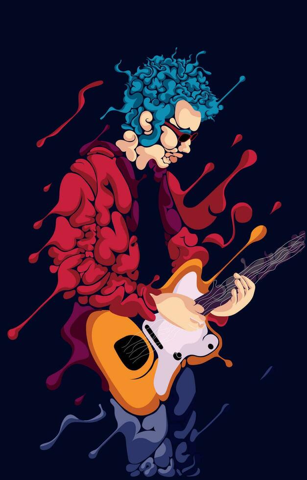 chico jugando guitarra en artístico resumen ilustración, vector diseño para póster