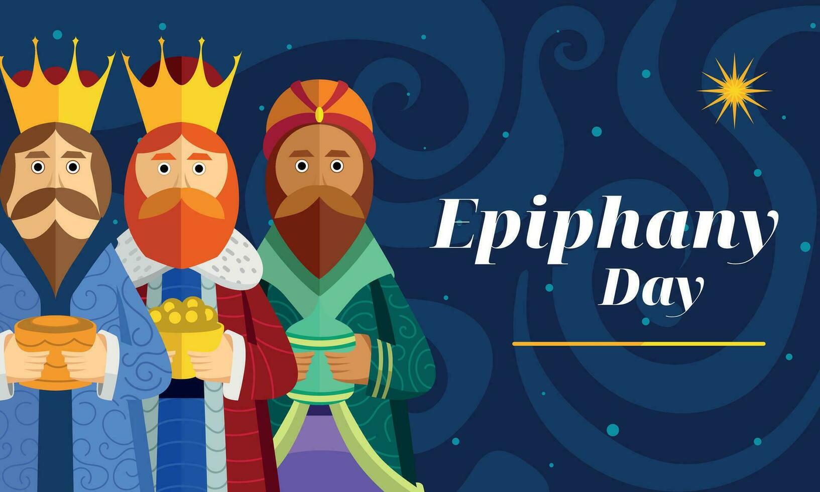 Three Wise Men, Epiphany Day, vector illustration of three kings for Christmas