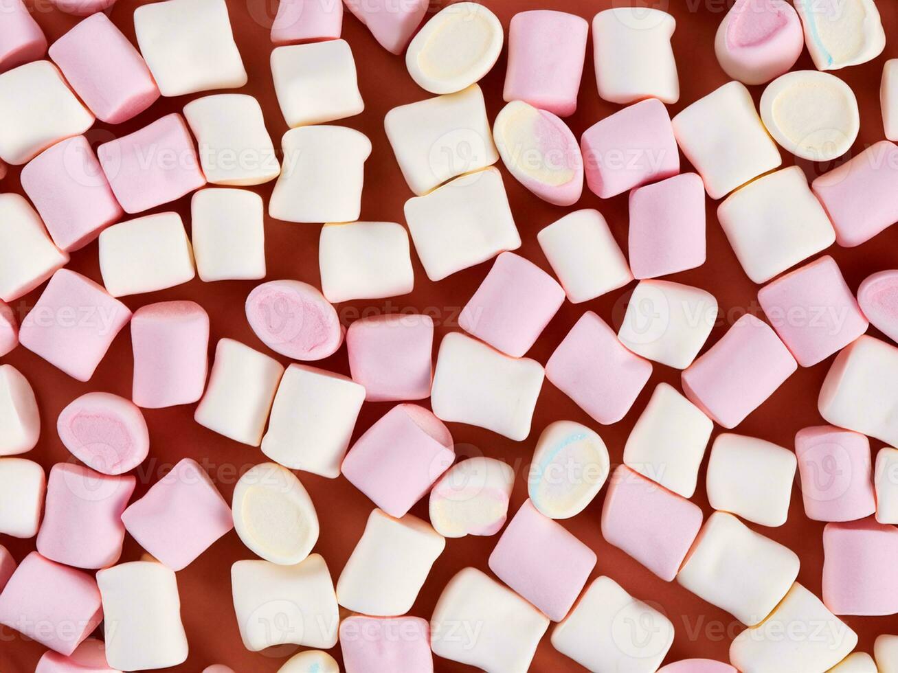 background with marshmallows, sweet candies. top view photo