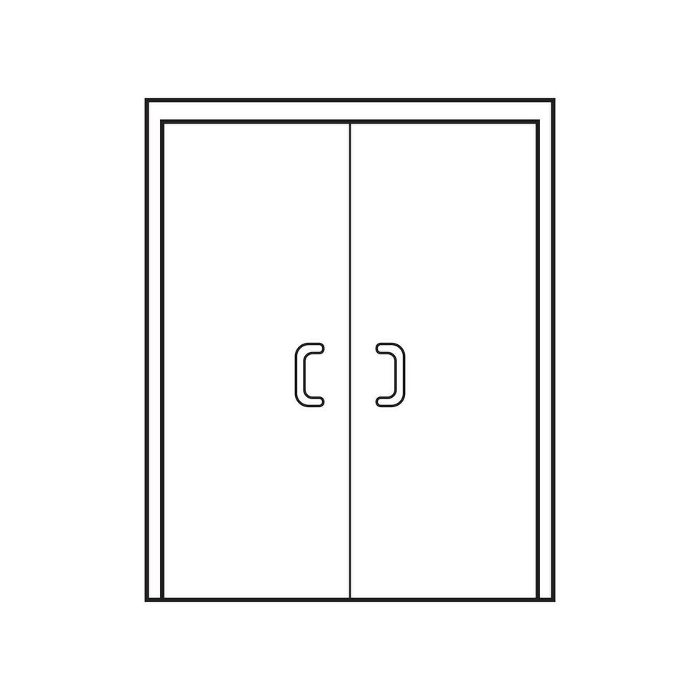 Hand drawn Kids drawing Vector illustration double entry glass door Isolated on White Background