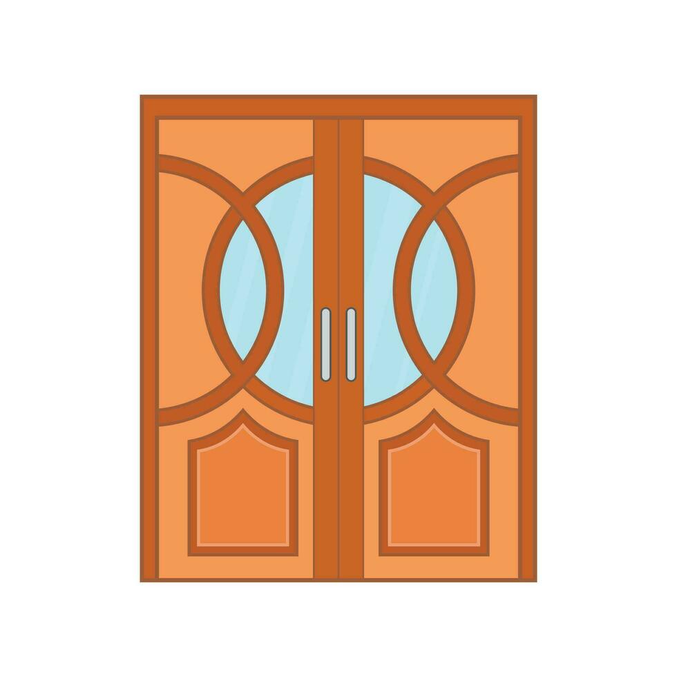 Kids drawing Vector illustration circle shaped glass double door Isolated on White Background