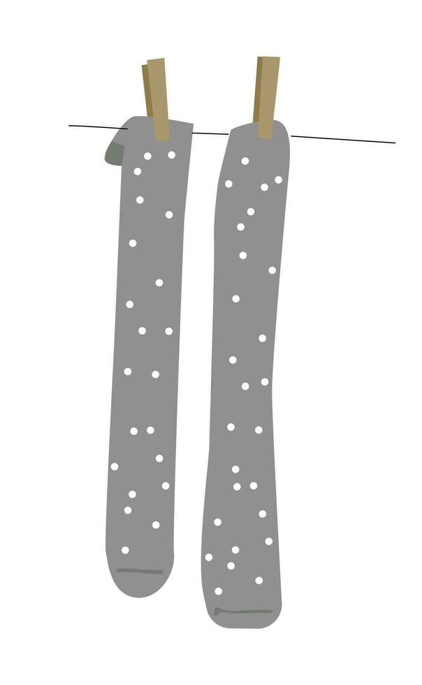 A socks hanging on a clothesline. Laundry flat illustration. Clean and fresh clothes and underwear. vector