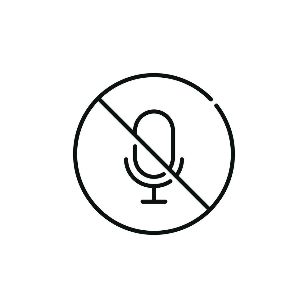 No microphone allowed line icon sign symbol isolated on white background. No recording line icon vector