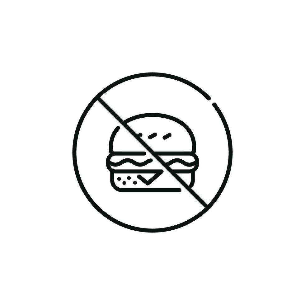 No hamburguesa permitido línea icono firmar símbolo aislado en blanco antecedentes. No comida firmar símbolo vector