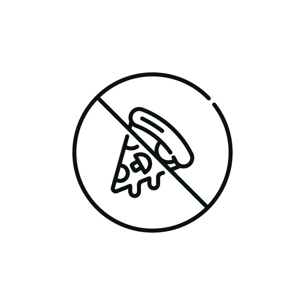 No Pizza permitido línea icono firmar símbolo aislado en blanco antecedentes. No comida firmar símbolo vector