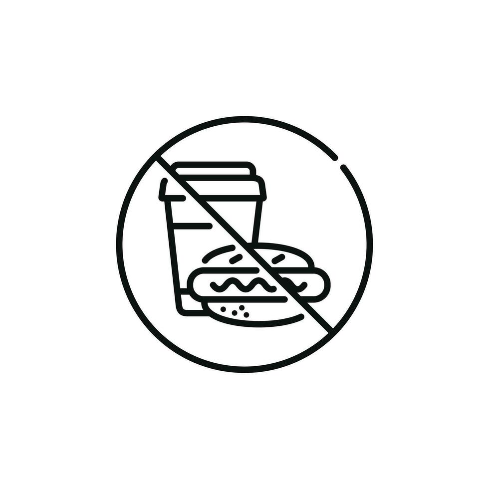 No comida y bebidas permitido línea icono símbolo. No comiendo línea icono aislado en blanco antecedentes vector