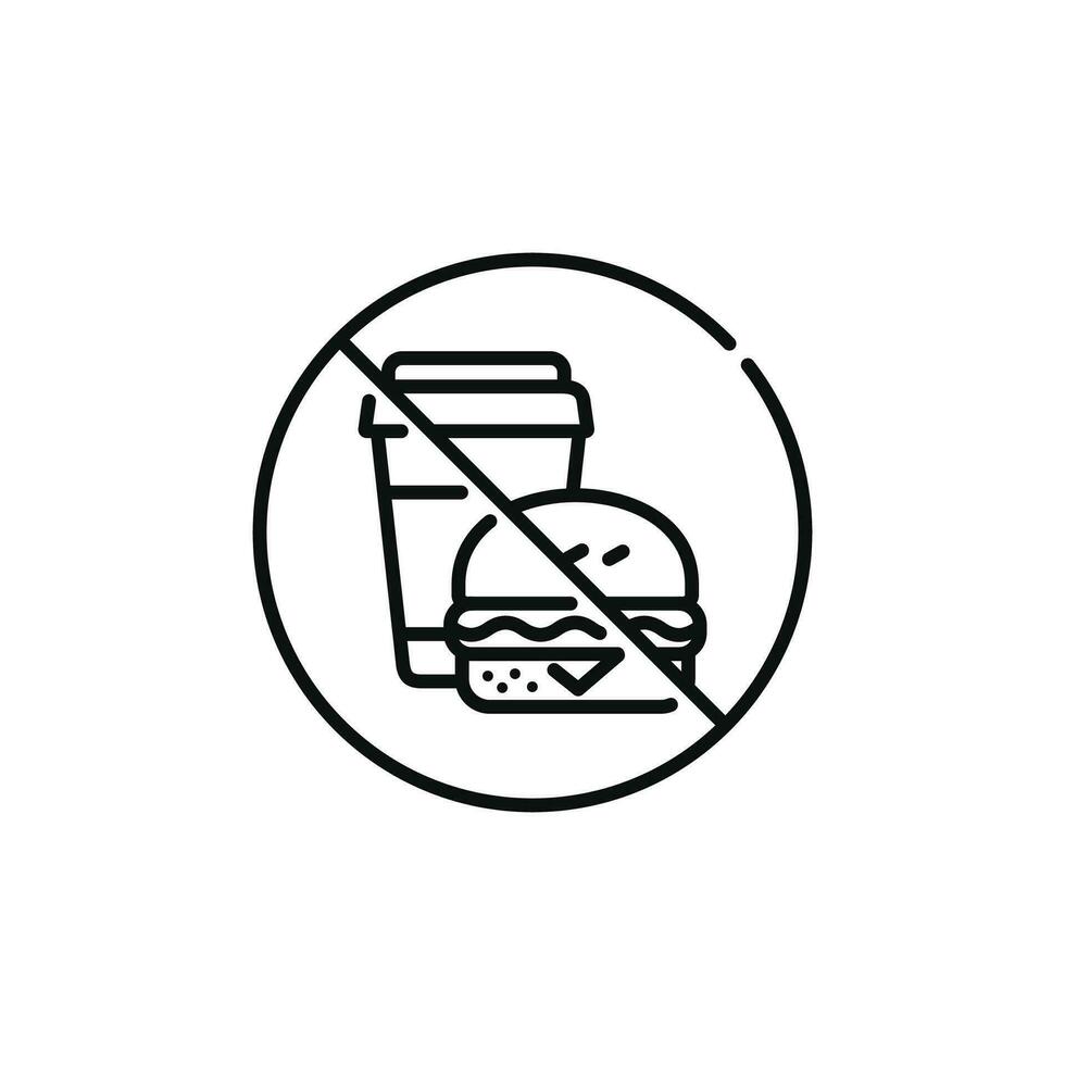 No food and drinks allowed line icon symbol. No eating line icon isolated on white background vector