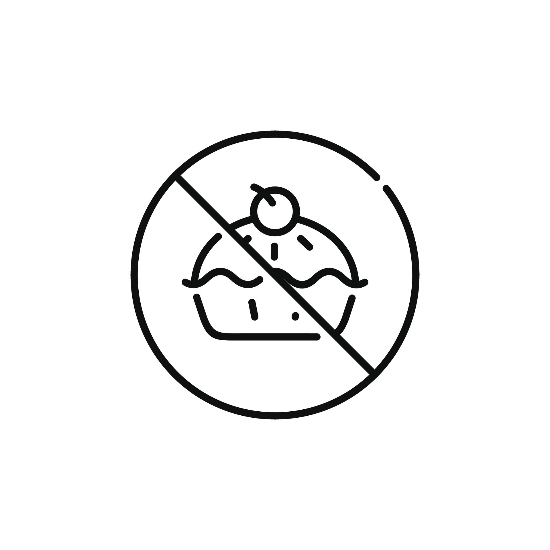 No pie cake allowed line icon sign symbol isolated on white background