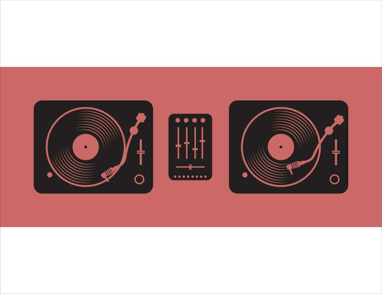 DJ Table with turntables mixer and vinyl records vector illustration