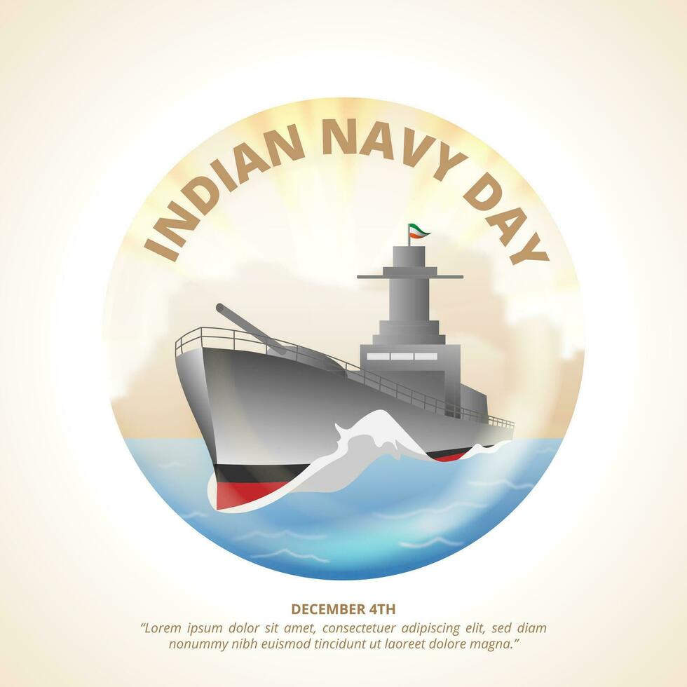 Indian Navy Day background with a battleship and telescope glass vector