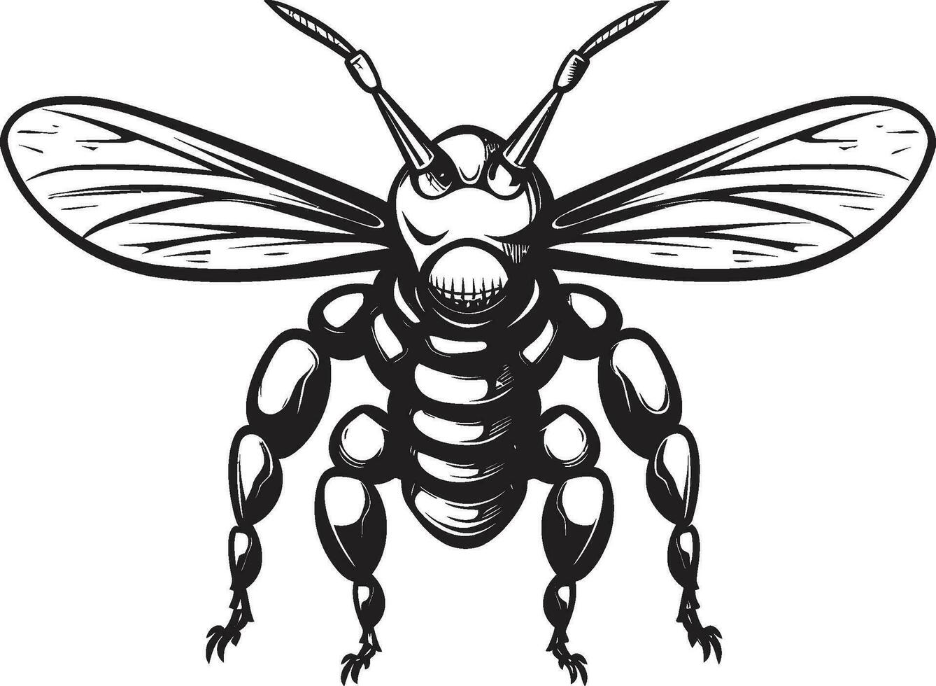 Serenity in Monochrome Hornet Icon Design Muscular Hive Defender Black Vector Emblem