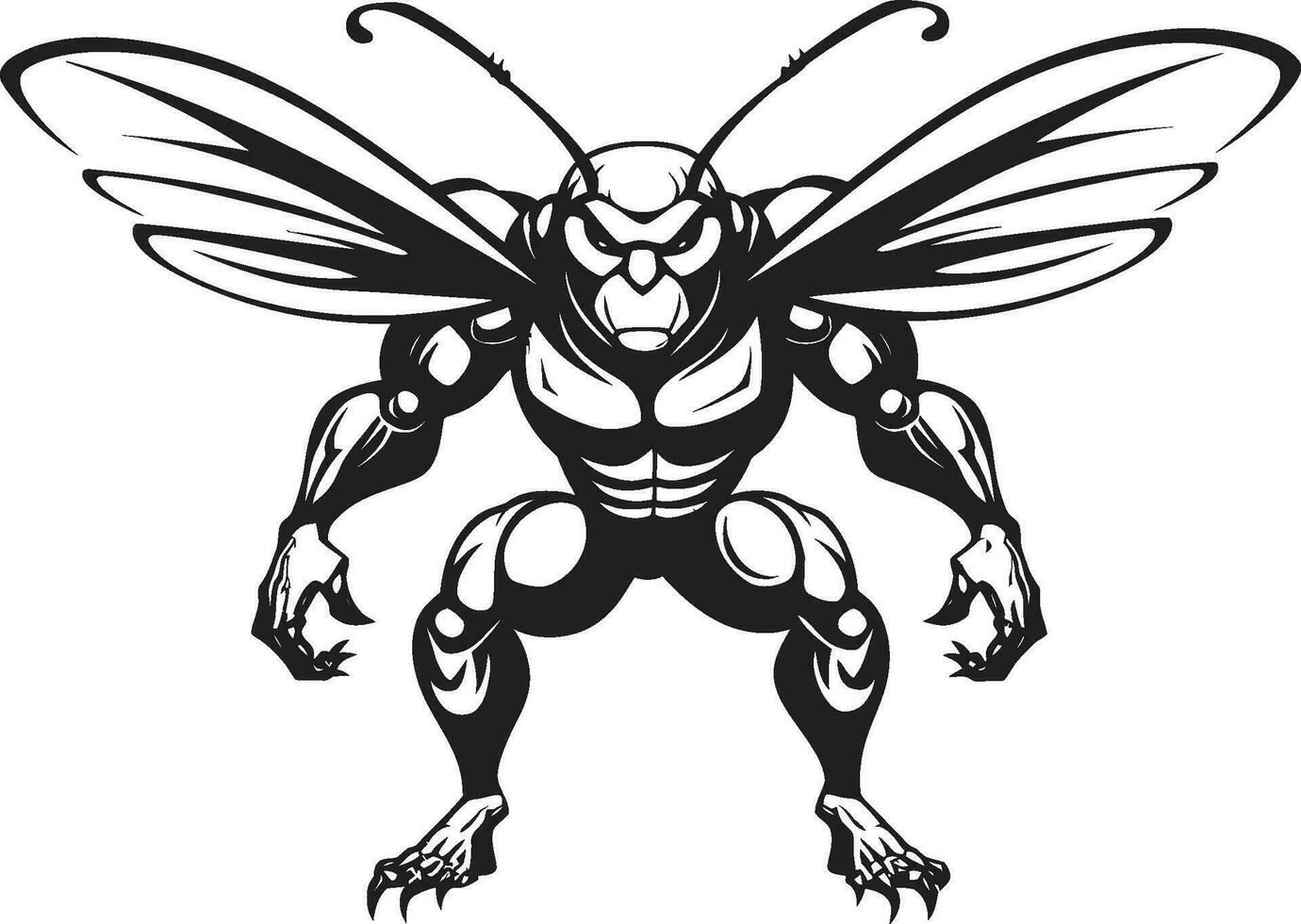 Mighty Sting Muscular Hornet Logo Simplistic Elegance Insect Silhouette Icon vector