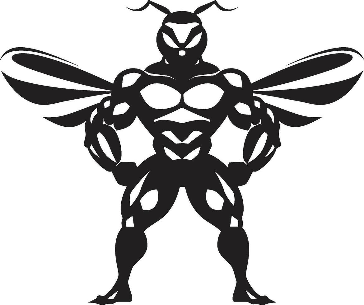 Emblematic Hive Guardian Hornet Icon Warriors Serenity in Monochrome Logo Emblem vector