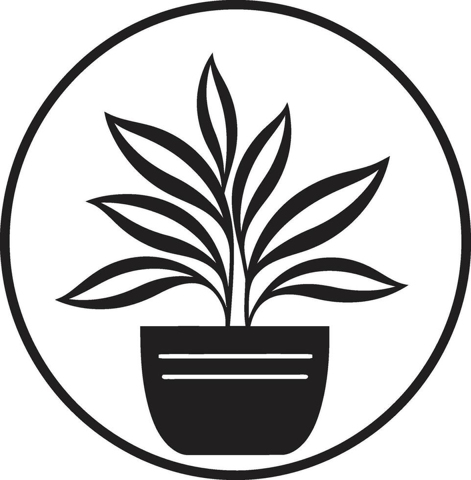 Lush Garden Majesty in Black Pot Emblem Elegance of Nature Monochrome Logo Design vector