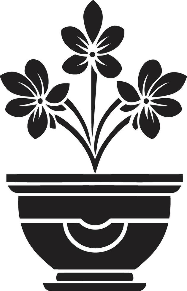 Elegant Pot Majesty Black Vector Emblem Botanical Harmony Iconic Plant Pot