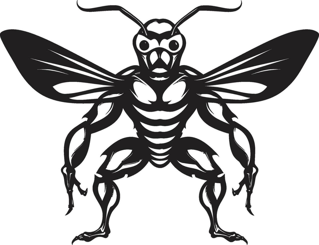 simplista belleza en negro muscular insecto icono depredador silueta majestad minimalista emblema vector