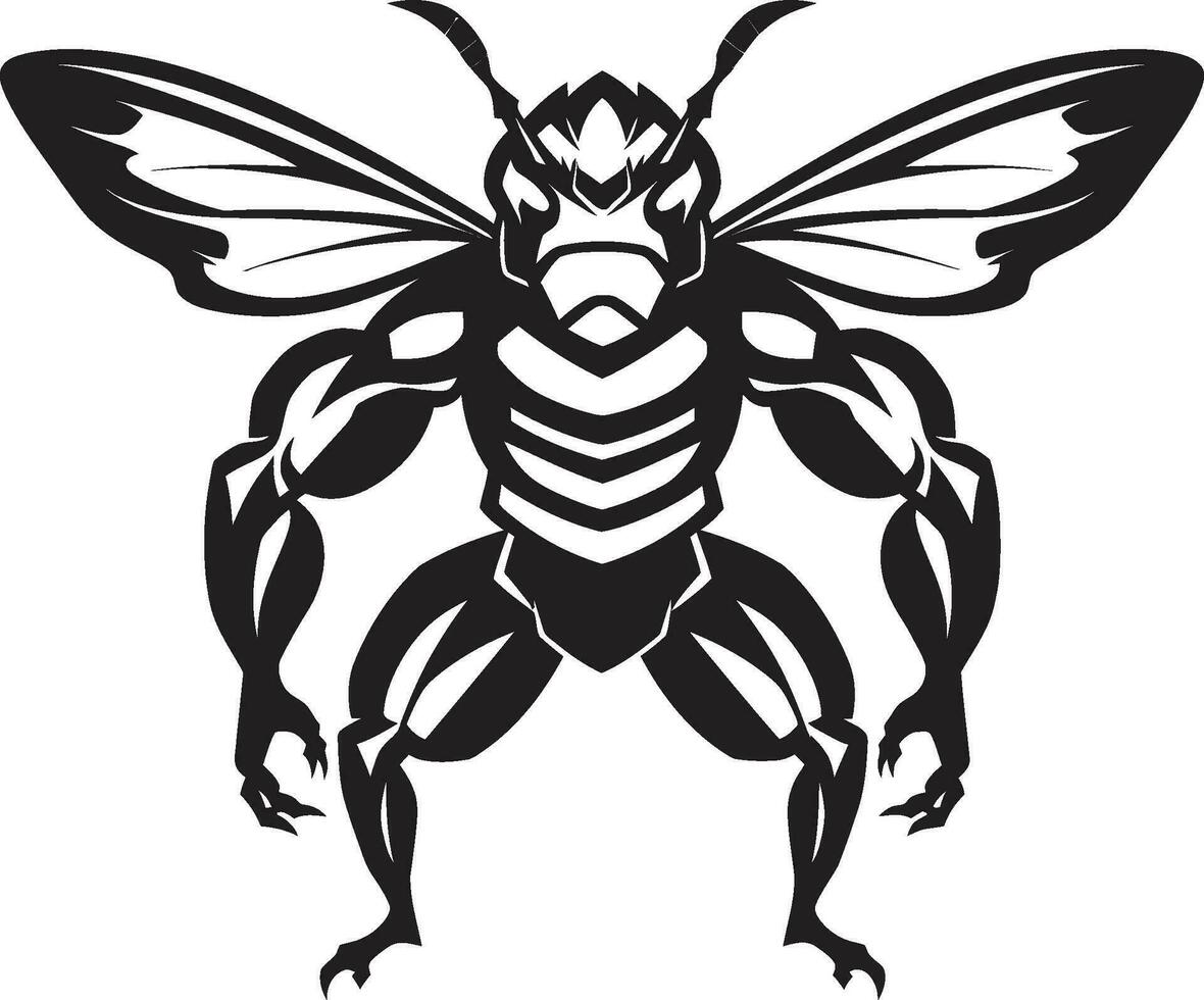 Elegant Insect Majesty Monochrome Emblem Powerful Hornet Silhouette Iconic Design vector