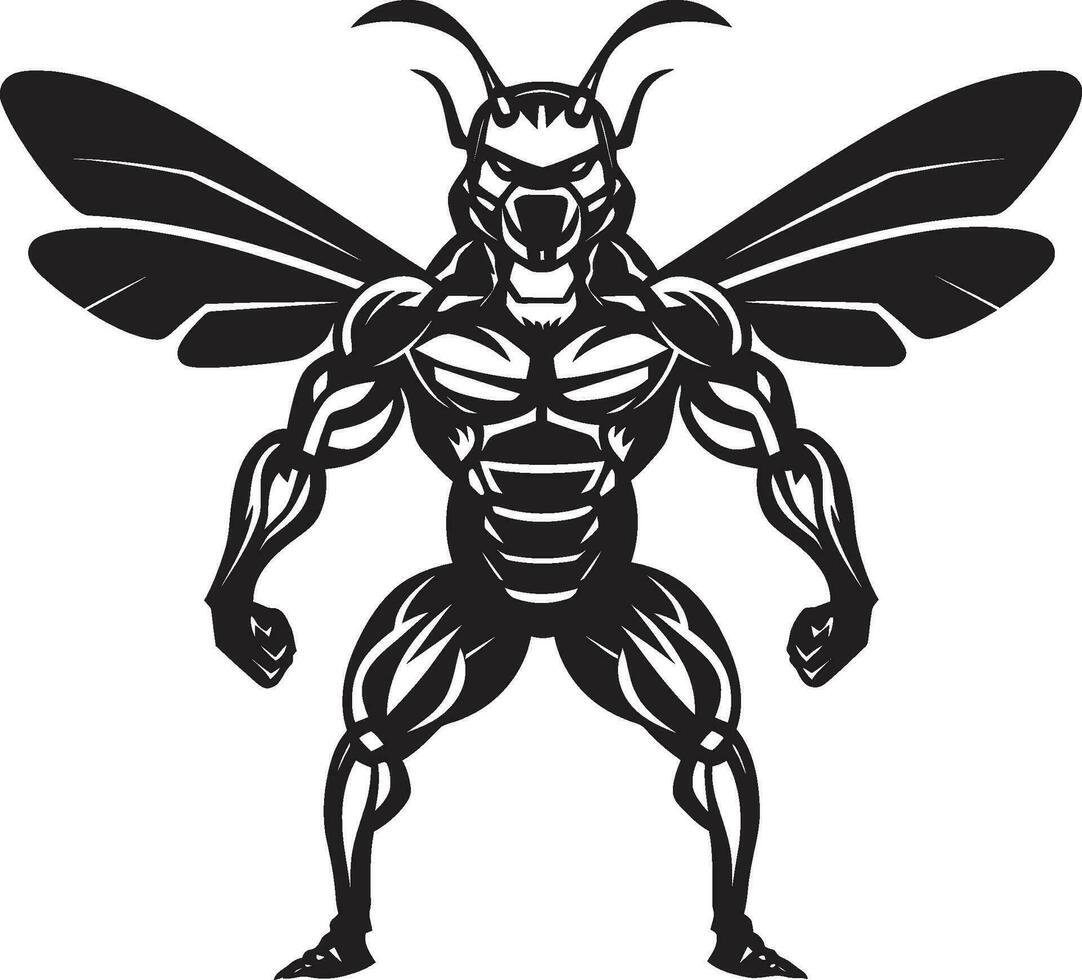 fuerza y poder negro avispón emblema elegancia en sencillez icónico insecto vector