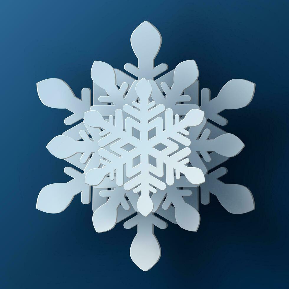 Vector white christmas paper cut 3d snowflake with shadow on blue colored background. Winter design elements for presentation, banner, cover, web, flyer, card, sale, poster, slide and social media.