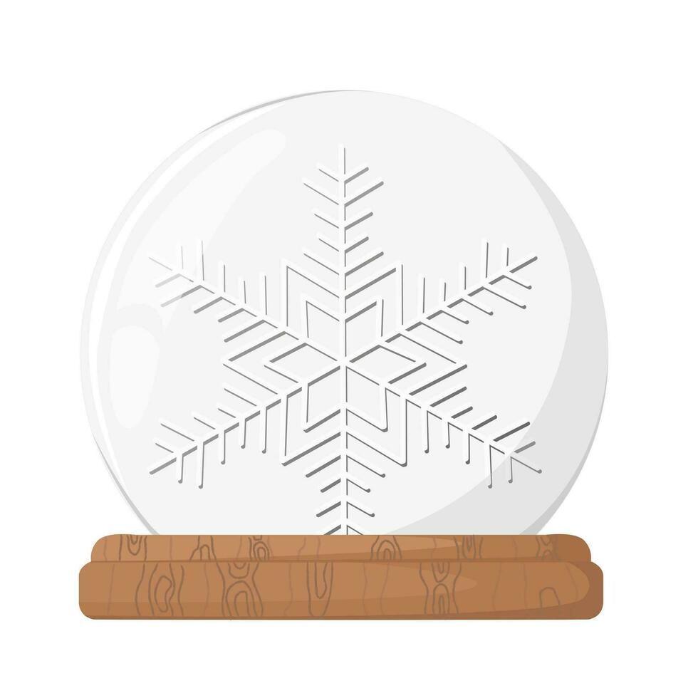 Snow globe. Glass ball with snowflake inside. New Year gift. Design for promote product on Christmas day and Happy New Year vector