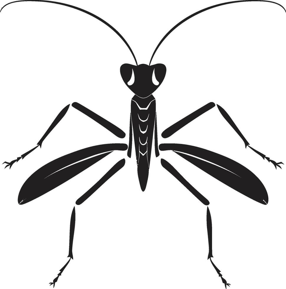 icónico Orando mantis majestad monocromo diseño cauteloso cazador negro mantis emblema vector