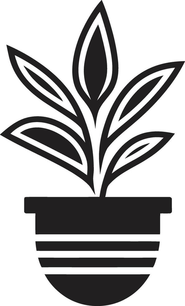 Botanical Harmony in Monochrome Emblem Design Natural Oasis Iconic Plant Pot Icon vector