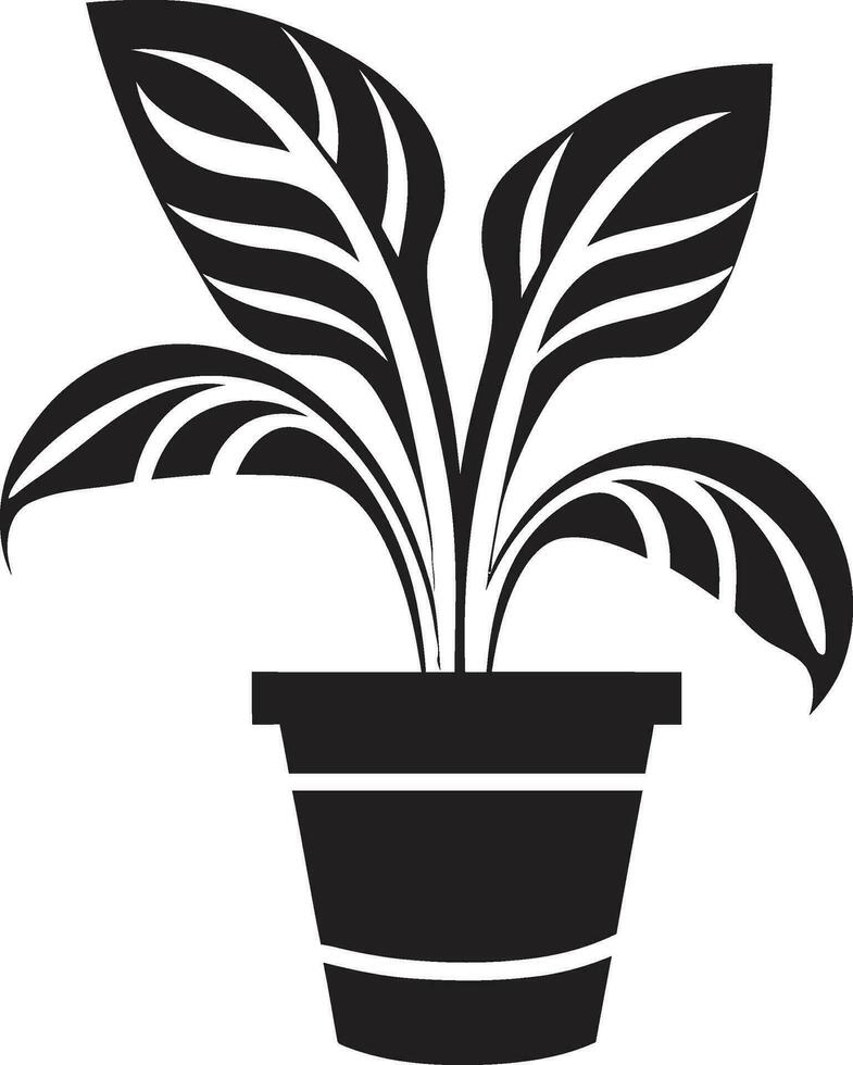 Minimalist Green Majesty in Black Garden Emblem Urban Serenity Emblem Stylish Plant Pot Icon vector