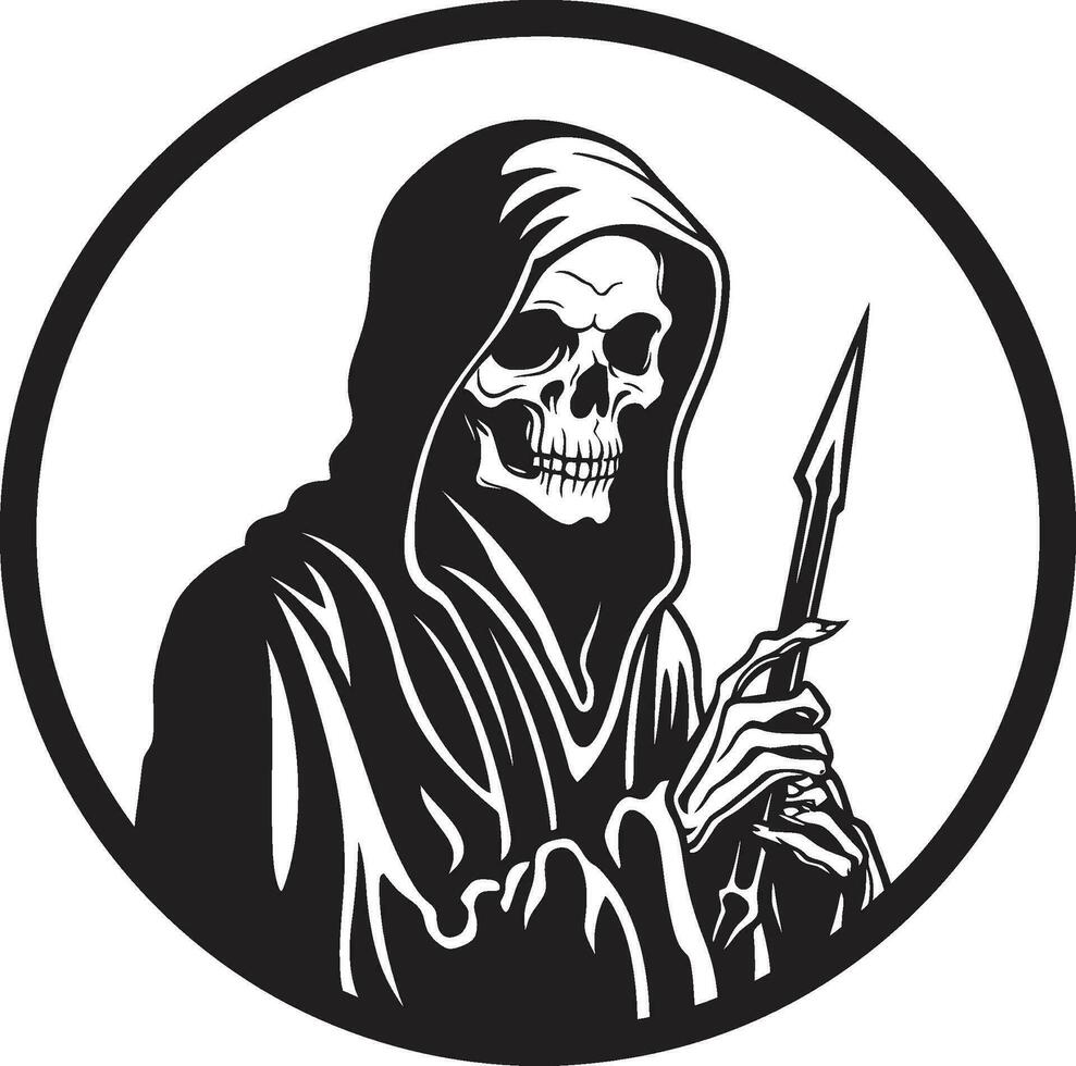 Majestic Sentinel of the Beyond Monochromatic Icon Eternal Harvest Excellence Emblematic Reaper Emblem vector