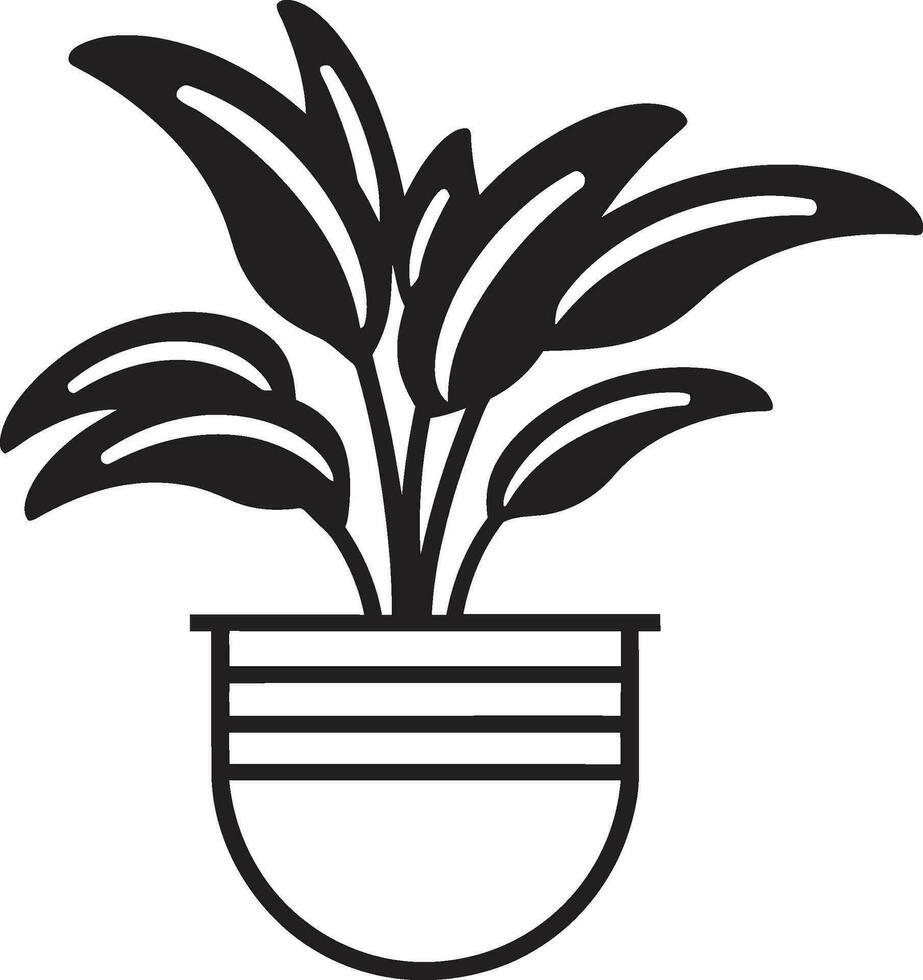 pulcro oasis icono monocromo emblema símbolo minimalista verde majestad vector planta maceta