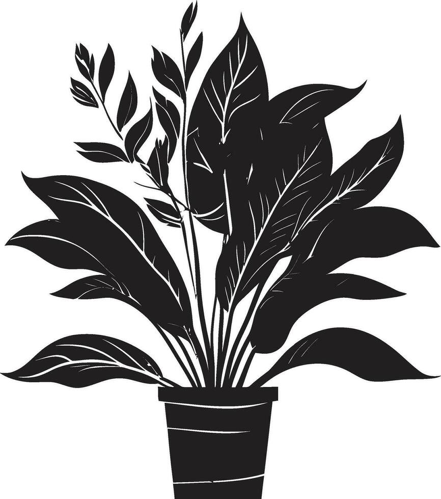 icónico verde finura monocromo diseño urbano crecimiento negro planta maceta emblema vector