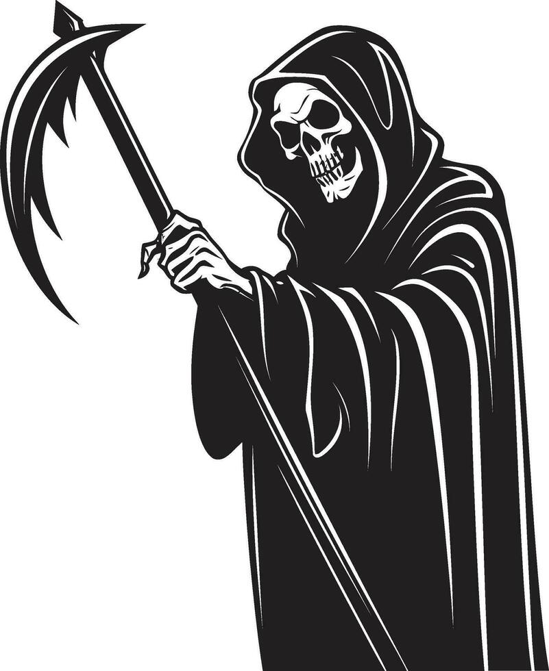 Regal Reaper Profile Monochrome Icon Minimalistic Omen Art Deaths Emblem vector