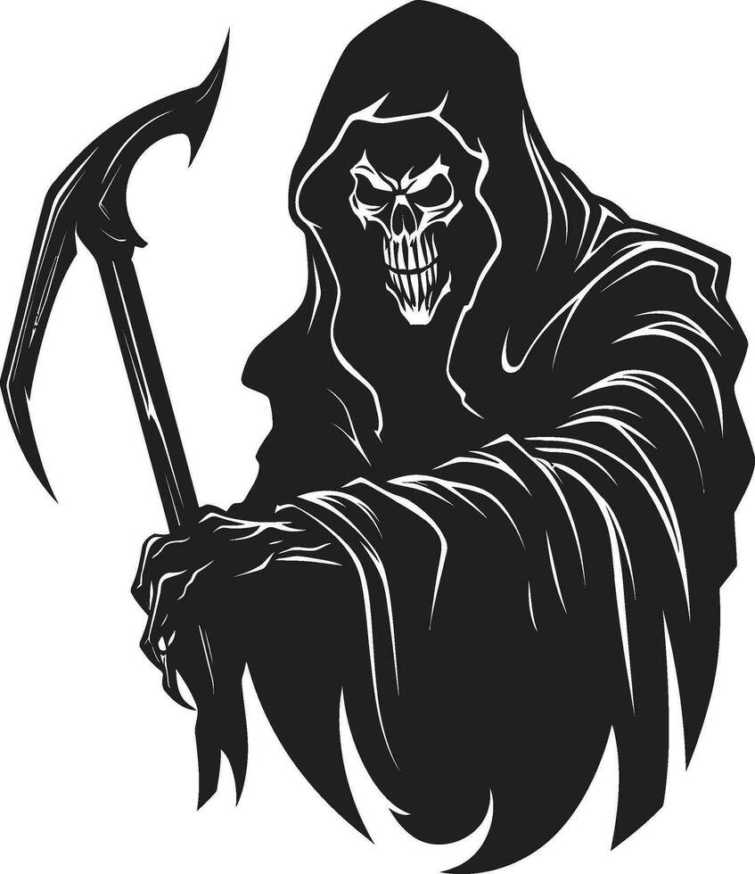 Guardian of the Abyss Monochrome Reaper Symbol Regal Passage Majesty Iconic Vector Design