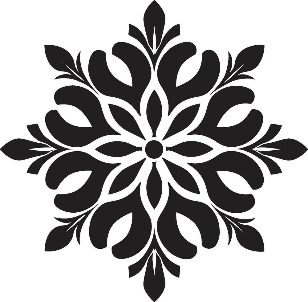 Frosty Majesty Black Snowflake Logo Silhouette Symbol of Snow Monochrome Snowflake Icon vector