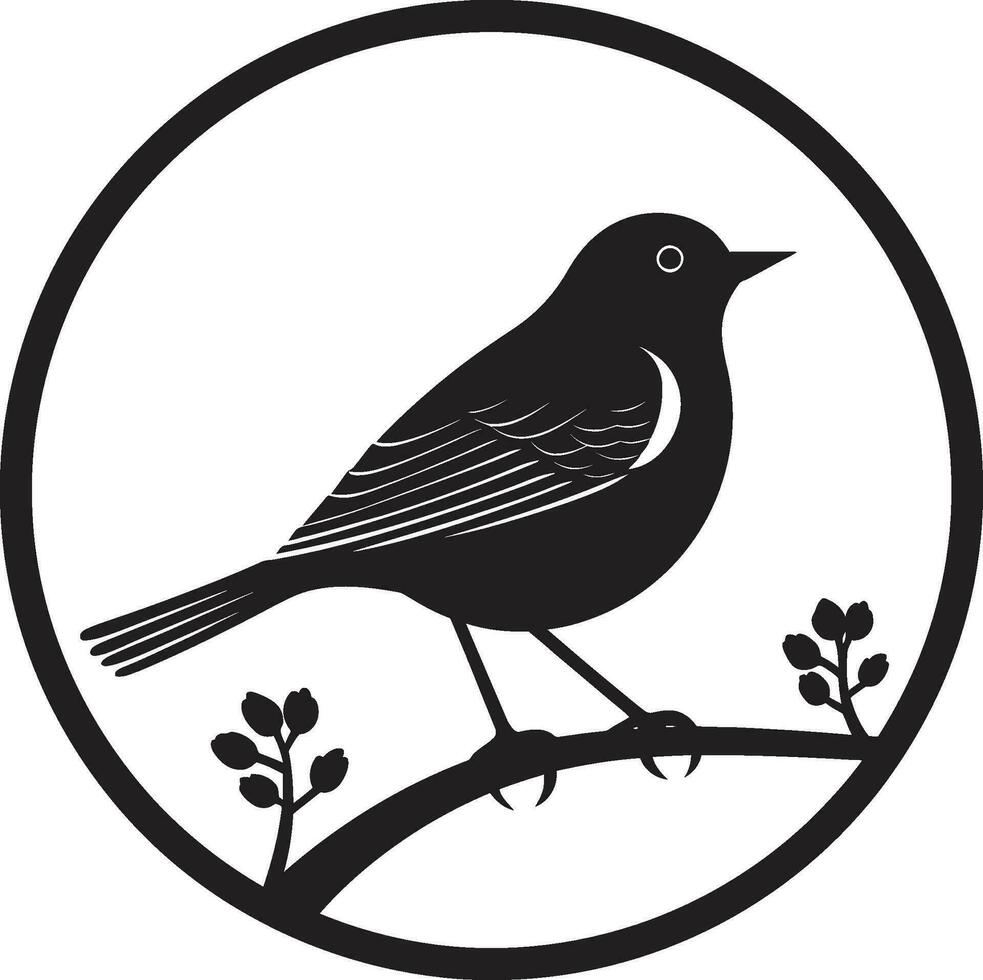simplista belleza en negro Robin silueta icono plumado serenidad minimalista emblema vector