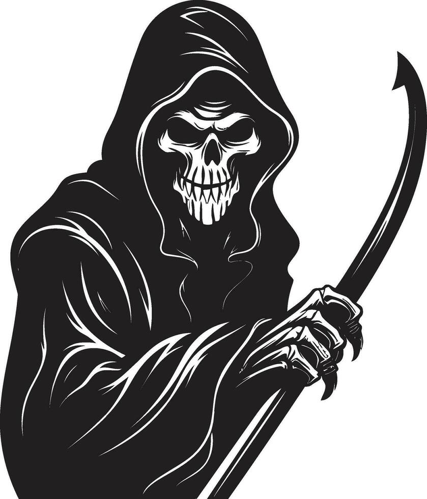 Guardian of Serenity Monochromatic Symbol Iconic Passage into the Beyond Reaper Emblem vector