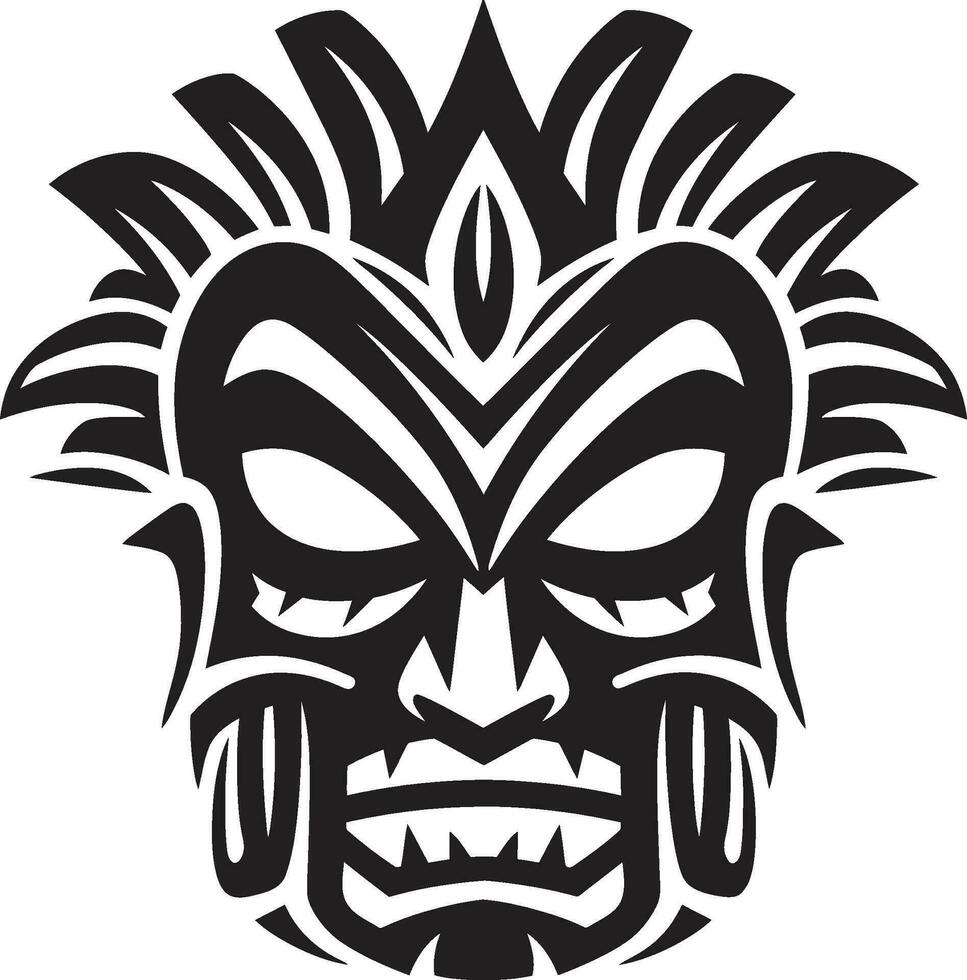 simplista esencia de cultura tiki máscara emblema emblemático serenata en negro y blanco tribal diseño vector