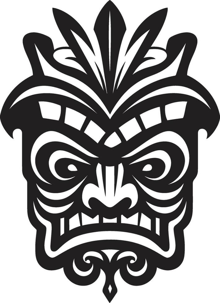 Majestic Tiki Tradition Logo Design with Monochrome Tiki Mask Regal Art of the Ancients Modern Black Icon vector