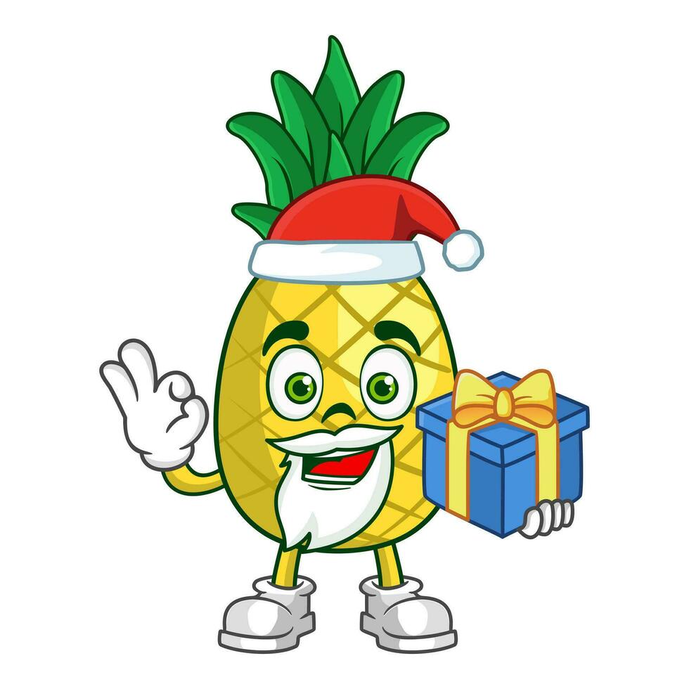 piña Fruta Papa Noel dibujos animados personaje participación un regalo vector